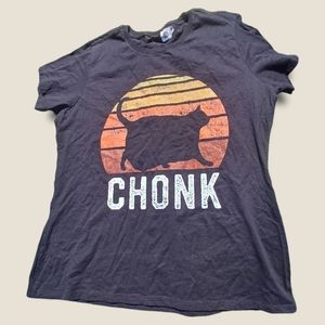 Womens XL "chonk" tshirt silhouette of cat in sunset